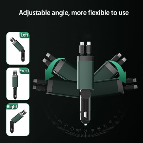 Ultimate 4 in 1 Retractable Car Charger – 66 W Fast Charging Cigarette Lighter Adapter with Integrated USB-C & i Phone Cords – Compatible with i Phone 16, 15/15 Pro Max, Samsung Galaxy, and Pixel Smartphones – Ideal for Effortless On-the-Go Charging