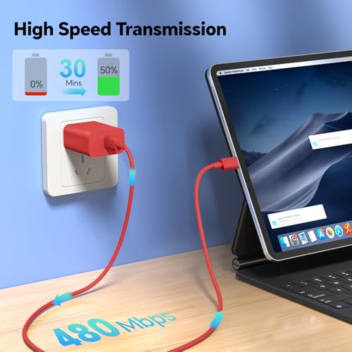 Ultra-Fast 60 W USB-C Charger Set – 3-Pack with 10 FT Charging Cables for i Phone 15/16 Pro/Max/Plus, i Pad Air/Pro, Samsung Devices – High-Speed Charging in Vibrant Red, Purple, Green – Maximum Compatibility & Convenience for On-the-Go Power Solutions