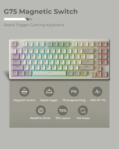Hyper-Fast XVX G75 Wired Mechanical Gaming Keyboard – 75% Compact Design with Adjustable Actuation Points, 8 k Hz Polling Rate, and Ergonomic RGB Backlighting for Ultimate Performance and Comfort in Every Game Session