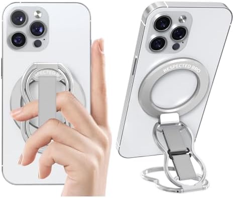 Elevate Your Smartphone Experience with RESPECTED-BRO 4-in-1 Magnetic Phone Grip Stand – Ultimate Kickstand, Secure Finger Strap, and Universal Compatibility for i Phone & Android (Silver) – Perfect for Hands-Free Convenience and Enhanced Usability