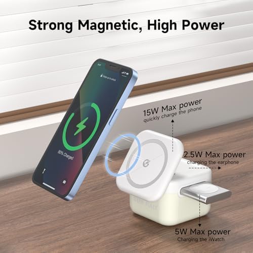Revolutionize Your Charging Routine with the 3-in-1 Magnetic Fast Charger Stand – 15 W Power for i Phone, Air Pods, and Apple Watch with 33 W Digital Adapter, Portable Foldable Design for Effortless Travel and Enhanced Compatibility