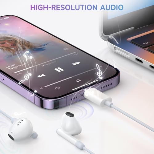 Premium Lightning Earbuds for i Phone – MFi Certified Wired Earphones with Ergonomic Comfort and Built-in Mic – High-Fidelity Sound for Music Aficionados and Podcast Enthusiasts – Effortless Volume Control and Seamless Compatibility with i Phone 14/13/12/11/XR/XS/X/8