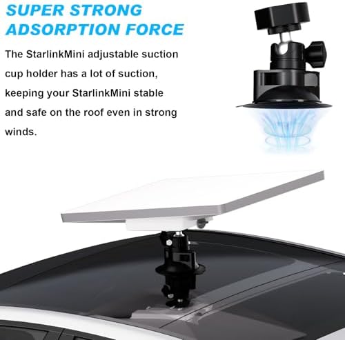 Starlink Mini Car Mount for Dashboard, Starlink Mini Suction Cup Car Mount Kit Ensures Stable Setup While Driving, 360° Adjustable – Angle Aluminum Alloy Tripod Adapter Include – Enhanced Compatibility and Speed