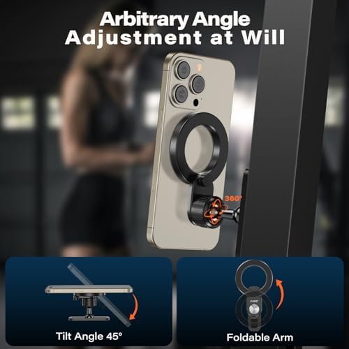 Revolutionize Your Fitness Routine with the A2 C Foldable Arm Magnetic Phone Holder for Mag Safe – Effortlessly Adjustable 360° Gym Mount for i Phone 12-16 Series – Secure Dual Magnet Design, Hands-Free Convenience for Workouts, Portable and Easy to Store