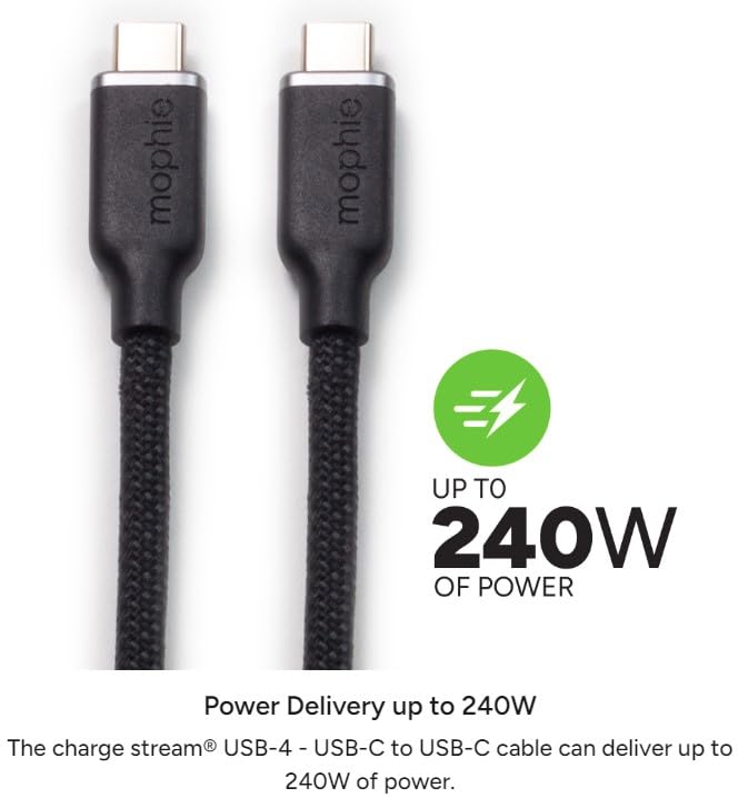 Mophie Charge Stream 3 ft USB-A to USB-C Cable – Advanced Braided Durability, Flexible Silicone for Tangle-Free Use, Rapid 15 W Charging, Travel Strap for Ultimate Portability – Versatile Compatibility for All USB-C Devices