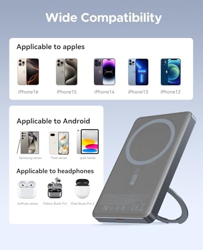 ORICO Kada5 Mag Safe 5000 m Ah Wireless Power Bank – Ultra-Slim Magnetic Charger with 360° Rotatable Stand & Type-C Cable – 20 W PD Fast Charging for i Phone 12-16 Series – Lightweight, All-Day Power Solution for On-the-Go Users