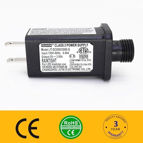 Versatile Low Voltage LED Driver CZJUTAI JT-DC050 V1000 | Weatherproof IP44 Power Adapter for Fairy Lights, Projector Lighting, and String Light Applications | Enhanced US/CA Plug Compatibility for Reliable Performance and Easy Setup