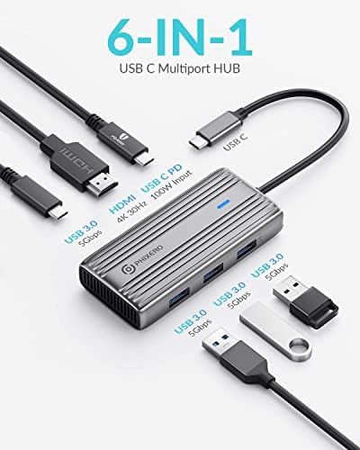 Maximize Your Productivity with the PHIXERO 8-in-1 USB C Adapter: High-Speed 5 Gbps USB 3.0 Hub, 4 K@60 Hz HDMI Output, 1 Gbps Ethernet, 100 W PD Charging, SD/TF Card Reader – Perfect for Mac Book Pro, Air, Surface & More in Sleek Gray Design