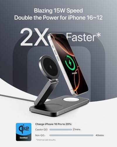 Revolutionize Your Charging Setup with the Ultimate 3-in-1 Wireless Charging Station: Qi2 Magnetic Technology for i Phone 16 Series, Apple Watch Compatibility, and Air Pods Power Hub in Sleek Black – Experience Fast, Efficient, and Tangle-Free Charging for All Your Apple Devices