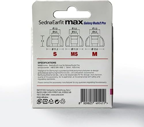 Upgrade Your Audio Experience with AZLA Sedna Earfit MAX for Galaxy Buds 2 Pro – Premium Medical Silicone Noise-Canceling Eartips for Superior Comfort and Sound Isolation, Samsung-Certified Replacement Tips for Enhanced Compatibility and Longevity