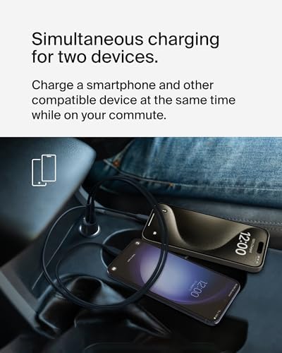 Belkin Boost Charge 42 W Dual Port Fast Car Charger – Rapid USB-C & USB-A Charging for i Phone 16, Galaxy S25, Pixel 9, Nintendo Switch 2 – Compact Black Design for Ultimate Portability and Device Compatibility
