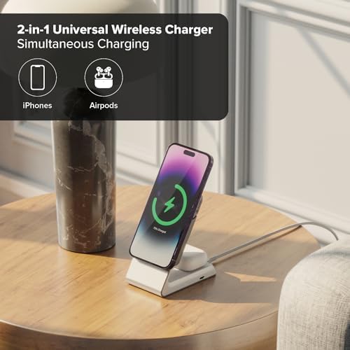 ALOGIC Matrix Magnetic Wireless Charging Dock: Rapid 15 W Power Bank for i Phone 14 Pro, 14 Plus, 13, 12 & Air Pods Pro | Seamless Mag Safe Compatibility for Effortless Dual Device Charging | Ultra-Portable Design for On-the-Go Power Solutions