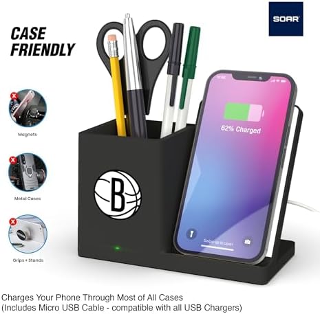 SOAR Smart Wireless Charger & Stylish Desktop Organizer – Fast 10 W Charging for Qi-Enabled Devices, Clutter-Free Workspace Solution with Built-in Storage and Safety Features