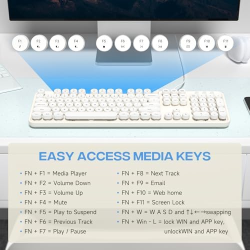 Experience Ultimate Clarity with the Large Print Wired Office Keyboard – 104 Full-Sized Typewriter Keys for Enhanced Visibility, Ergonomic Design, and Instant USB Plug & Play Compatibility for Windows and PCs – Perfect for Home and Office Use