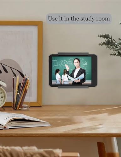 Universal Tablet Wall Mount for i Pad Mini, Pro & Air – Versatile Adhesive/Screw Holder for Samsung, Kindle & Smartphone – Sleek Black Design for Organized Spaces and Hands-Free Convenience – Ideal for Home & Office Use
