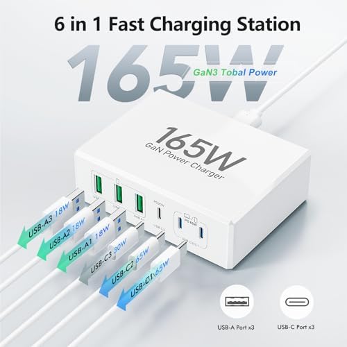185 W Ga N USB-C Multi-Device Charging Hub – 7-Port Fast Charger for Mac Book Pro/Air, i Pad Pro, i Phone 16/15/14, Air Pods 4 & Watch Ultra 2 – Compact Power Adapter with Advanced Safety Features for Seamless Connectivity and Efficient Charging Solutions