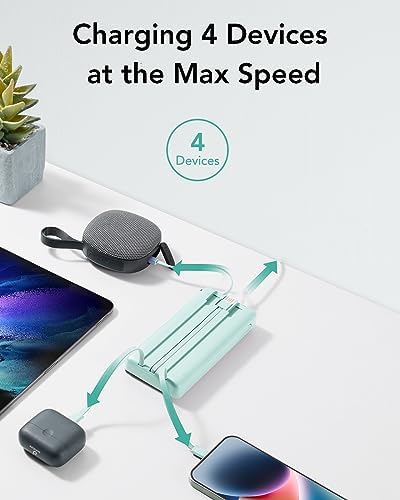 Ultimate 20000 m Ah VRURC Portable Charger with Built-in Cables – Fast Charging Power Bank for Travel, PD & QC 3.0 Compatible, 4 Output Ports & Dual Input, Ideal for i Phone, Samsung, Android Devices – Compact & Durable Battery Pack for On-the-Go Power
