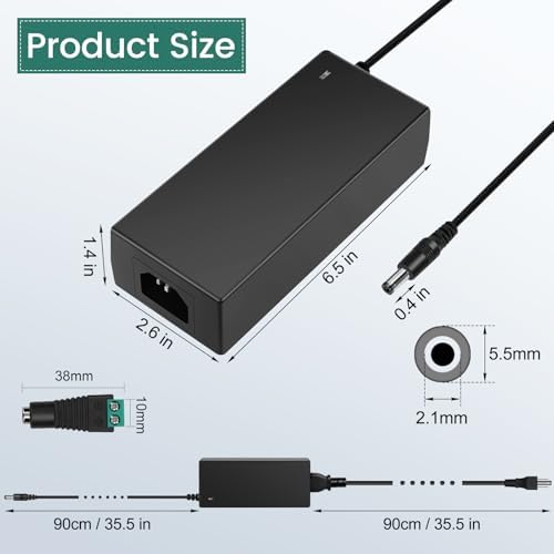 High-Performance 24 V 5 A Universal Power Supply Adapter – AC/DC Converter for LED Strips, CCTV Cameras, and Monitors – 100-240 V Input for Global Compatibility with 5.5 x 2.1 mm Connector – Reliable Power Source with Safety Features for Optimal Device Performance