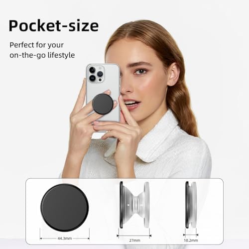 Magnetic Mag Safe Phone Grip Holder – Ergonomic Collapsible Stand for i Phone 12-16 Series, Transparent White Finish for Enhanced Style and Functionality, Secure Grip for Texting and Hands-Free Viewing, Lightweight and Portable Mobile Accessory