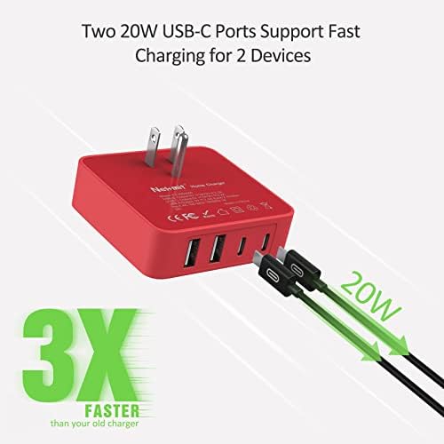 Nekmit 52 W Ultra-Compact 4-Port USB C Fast Charger – Dual 20 W Power Delivery & Dual USB Ports for Rapid Charging of i Phone 13, Galaxy, Pixel, i Pad Pro & More – Sleek Design for Home, Office & Travel Efficiency