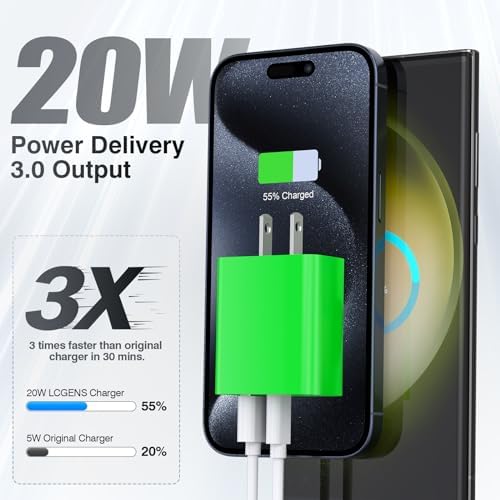 LCGENS 20 W Dual Port USB C Wall Charger Block – 2-Pack Fast Charging Power Adapter for i Phone 11/12/13/14/15/16 Pro Max, i Pad Pro, Samsung Galaxy – Portable and Efficient Charging Solution for Multiple Devices