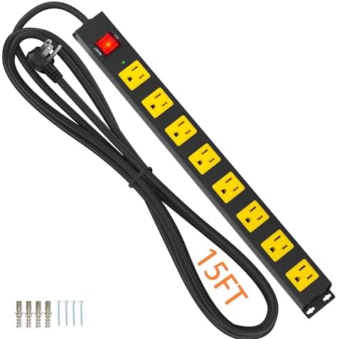 10 FT Heavy Duty 8 Outlet Surge Protector Power Strip with Wall Mount Capability – 2100 Joules of Protection for Home, Office, Garage and Workshop – Versatile, Space-Saving Design with Wide Spaced Outlets for Large Plugs and Electronics