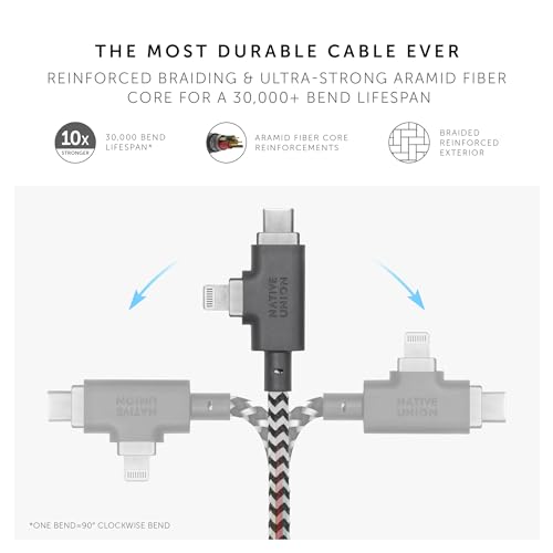 Power Your Devices Sustainably with the Native Union Belt Cable Duo Pro – 8 ft Ultra-Strong Braided 240 W Charging Cable for Lightning & Type-C – Eco-Friendly Design with 2-in-1 MFi Certified Connectors for Enhanced Compatibility and Rapid Performance – Perfect for Home, Office, and On-the-Go Charging