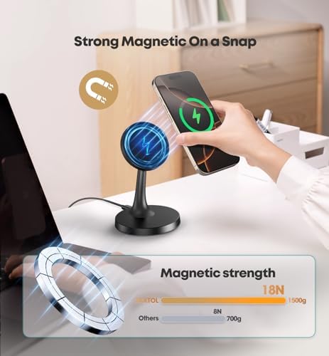 Elevate Your Charging Experience with the 15 W Magnetic Wireless Charger Stand for i Phone 16 Series – Fast Mag-Safe Technology for Seamless Device Compatibility & Secure Power Boosts for Air Pods – Sleek Design with Safety Features for Home & Office Use