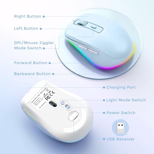 PEIOUS Rechargeable Wireless Mouse with LED – Innovative Jiggler Technology to Keep Your Computer Awake – Sleek Black Design for Optimal Comfort and Productivity