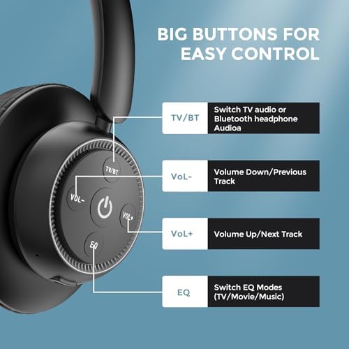 Premium Wireless Headphones for Seamless TV Enjoyment – Advanced Low Latency Technology for Instant Audio Synchronization, Perfect for Seniors and Caregivers, Luxurious Over-Ear Comfort with Convenient Charging Dock, Superior Sound Performance in Stylish Black, Universal Bluetooth Compatibility for Enhanced Entertainment Experience