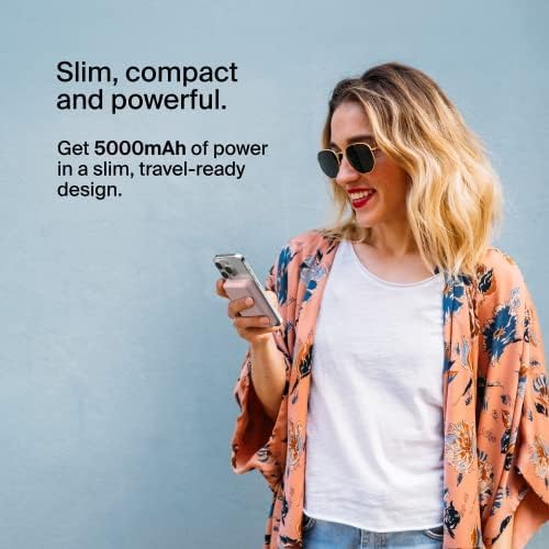 Belkin Wireless Power Bank 5000 m Ah with Mag Safe Compatibility – Portable Charger for i Phone 16 Series, i Phone 15, and Air Pods – 7.5 W Fast Charging with Built-in Kickstand for Hands-Free Use – Lightweight White Design for On-the-Go Charging Solutions