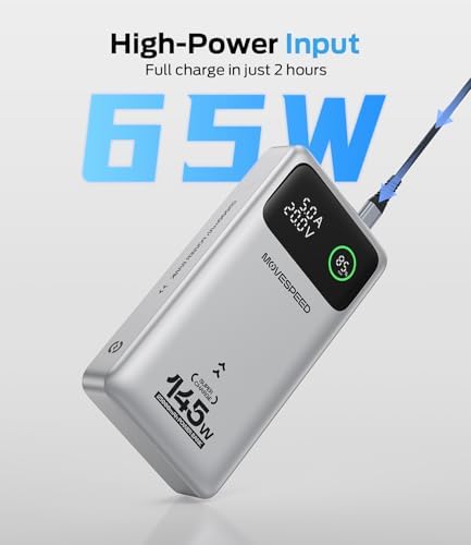 MOVE SPEED 145 W High-Capacity Laptop Power Bank – 25,000 m Ah Portable Charger with PD 3.1, 240 W Type-C Cable & Smart Display for Optimal Device Compatibility – FAA-Approved, Ultra-Fast Charging Solution for i Phone, Mac Book, Galaxy & More – Essential Travel Companion with 36-Month Warranty This powerful portable power bank meets stringent FAA and TSA regulations, ensuring safe travel for frequent flyers. With a massive 25,000 m Ah capacity, it delivers multiple charges for your essential devices, including 4 full charges for i Phone 16 and 3 for Galaxy S24. Experience ultra-fast charging with a single 140 W USB-C output that charges a 16-inch Mac Book Pro to 56% in just 30 minutes. The included 240 W-rated Type-C cable guarantees maximum efficiency, while the intelligent display provides real-time insights into battery percentage and charging status. Featuring a dynamic triple-port design, this charger ensures simultaneous charging for two devices, making it the ultimate solution for your on-the-go lifestyle. Benefit from a comprehensive 36-month protection plan for peace of mind with your purchase.