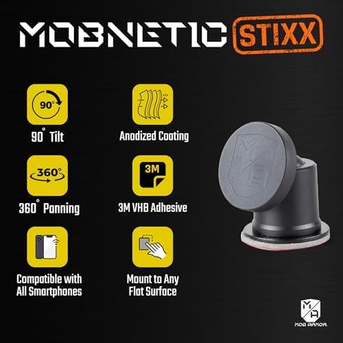 Transform Your Driving with the Mob Armor Mob Netic Stixx – Advanced Magnetic Phone Holder for Cars, Trucks, and Jeeps – 90º Tilt & 360º Rotation for Ultimate Viewing Flexibility – Universal Compatibility with i Phone & Android Smartphones – Rugged Design for Enhanced Durability and Stability