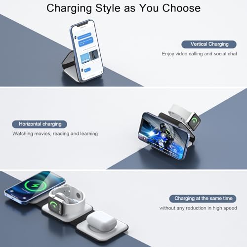 RTOPS 3-in-1 Magnetic Wireless Charging Station for i Phone, Apple Watch, and Air Pods – Compact Ga N Travel Charger with Enhanced Speed and Compatibility for i Phone 16/15/14/13/Pro/Max, Air Pods 4/3/2/Pro – All-in-One Solution for Ultimate Convenience and Efficiency