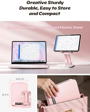 Transform Your Workspace with the LISEN Pink Sorbet Tablet Stand – Foldable, Adjustable i Pad Holder for Home, Office, and Travel – Ultimate Comfort and Compatibility for Students and Professionals – Stylish Portable Desk Accessory for Enhanced Productivity