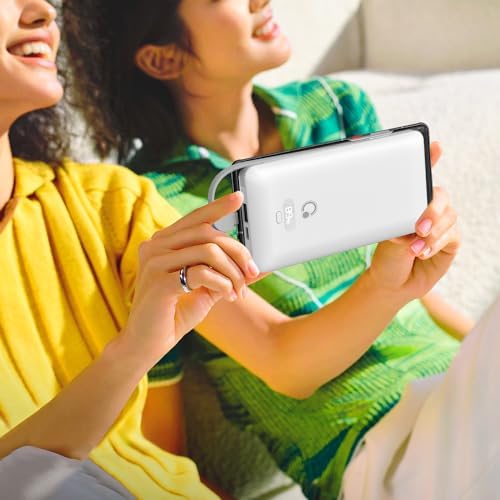 Ultimate Brand Q 10000 m Ah Portable Charger with Built-in Cables and AC Wall Plug – Fast Charging Power Bank with USB-C, Triple Output Ports for i Phone, Tablet & All Smartphones – Perfect Travel Companion for On-the-Go Charging