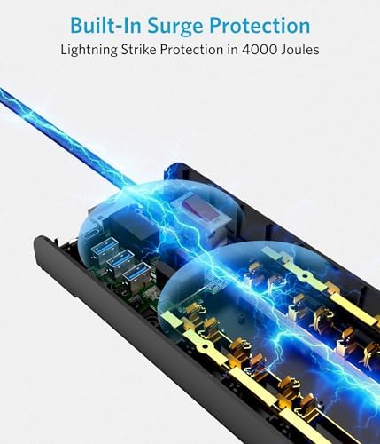 BESTEK 8-Outlet Power Strip with 5-Foot Extension Cord: Multi-Port USB Charging Hub Featuring 3 USB-A (2.4 A) & 1 USB-C (3 A) | 1625 W Max Output with 600 Joule Surge Protection for Enhanced Device Safety | Ultra-Compact Design for Home & Office Efficiency