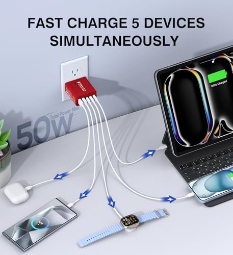 Efficient 50 W Dual USB-C Wall Charger Duo – Rapid Multi-Device Power Adapter for i Phone 16/15/14/13/12, i Pads, and Android Smartphones – Compact Fast Charging Solution for On-the-Go Professionals