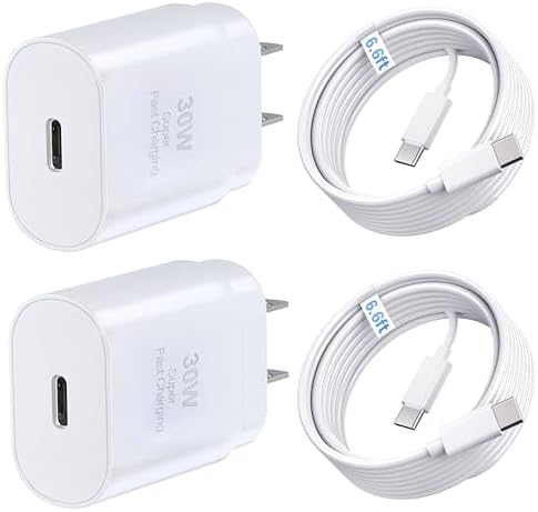 30 W Ultra-Fast USB-C Dual Pack Charger for i Phone 15 & 16 – Includes 6.6 ft & 10 ft Cables – Versatile Compatibility with i Pad Pro and Galaxy S Series – Perfect for Active Lifestyles and Quick Power Solutions