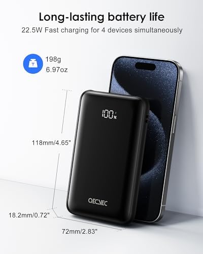 10000 m Ah Portable Power Bank with Built-in Cable – 22.5 W PD Fast Charging, Compact & Lightweight Charger for Apple, Samsung, Google, Motorola – Sleek Grey Design for On-the-Go Convenience and Enhanced Compatibility