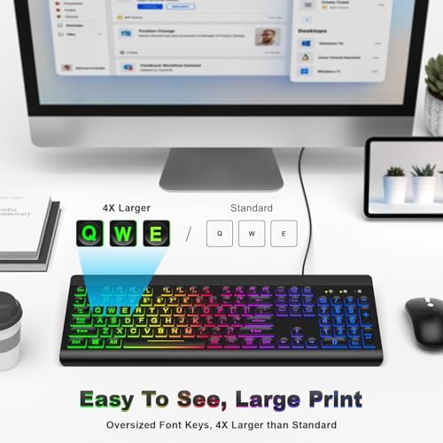 Retro-Inspired Full Size Typewriter Keyboard with Number Pad – Wired USB Keyboards for Windows 7, 8, 10, 11 | Enhance Your Typing Experience with Classic Charm and Modern Efficiency | Perfect for Home and Office Use