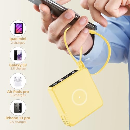 Ultimate 10,000 m Ah Portable Charger with Built-in Cables & AC Plug – PD 22.5 W Fast Wireless Power Bank for i Phone 16/15/14, Samsung S23/S22, Android Devices – Effortless Charging Anytime, Anywhere