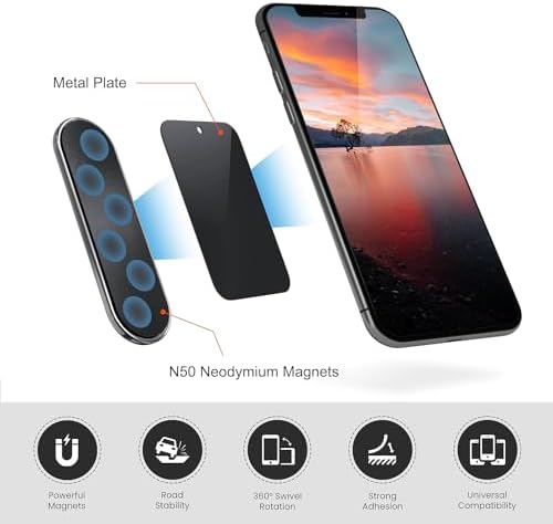 F20 Slim Magnetic Mobile Holder for Car Dashboard, Stick-on Flat Sleek Design, Universal Mobile Holder, Car Mount Cell Phone Holder | for Car, Office & Home (Silver) – Enhanced Compatibility and Speed