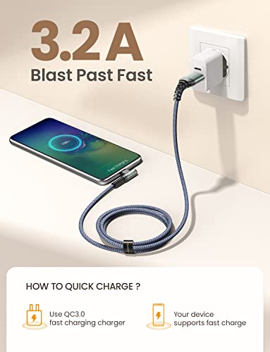 AINOPE Right Angle USB C Cable – 2-Pack (10 ft + 10 ft) Fast Charging 3.1 A Nylon Braided Charger for Enhanced Device Compatibility, Ideal for Gaming and Multitasking, Durable Black Design