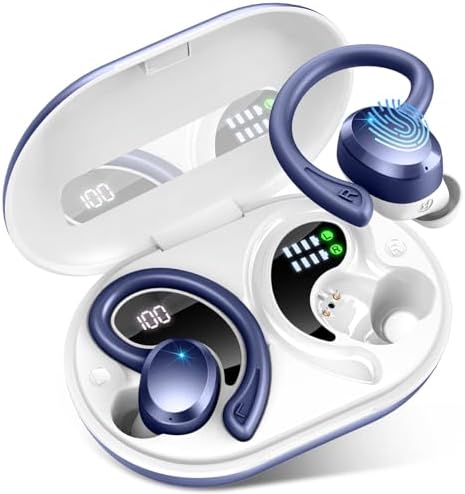 Premium Bluetooth 5.3 Wireless Earbuds – IP7 Waterproof Sport Headphones with 48-Hour Battery Life, Noise-Cancelling Mic, and 3 D Hi-Fi Stereo for Ultimate Workout Performance – Perfect for Running and Gym Enthusiasts