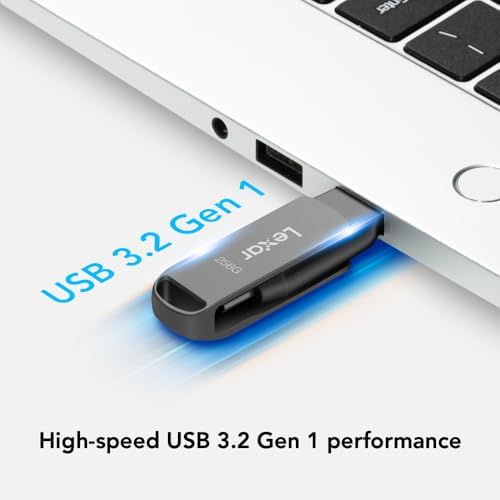 Lexar 256 GB Dual Drive D400 – High-Speed USB 3.2 Type-C & Type-A Flash Drive for Seamless Photo Backup and Storage Expansion, Perfect for i Phone 15 Users, Swivel Design with Durable Metal Housing, Up to 130 MB/s Transfer Rates for Effortless File Management and Enhanced Device Compatibility