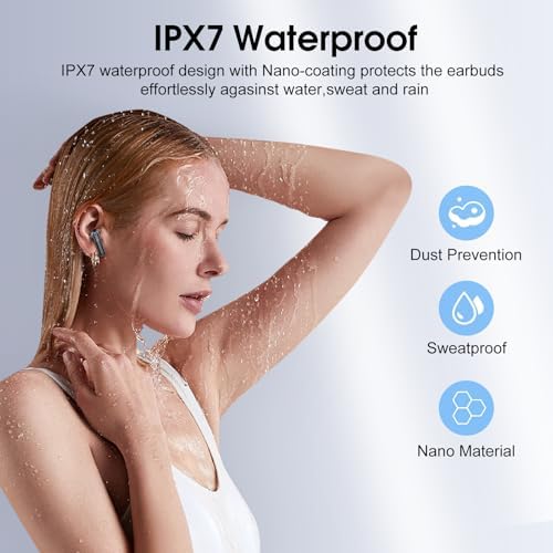 Premium Bluetooth 5.4 Wireless Earbuds with Superior Hi-Fi Audio Quality and Quad ENC Noise-Cancellation – 40-Hour Endurance, IP7 Waterproof for Active Lifestyles, LED Battery Indicator & Ergonomic Design – Ideal for Music Enthusiasts, Professional Calls, and Intense Workouts