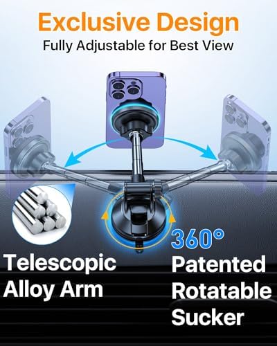 YRU 2025 Magnetic Phone Holder for Car – Superior Patented Magnet Technology for Seamless Dashboard or Windshield Mounting | Mag Safe Compatible | Sleek Black Design Perfect for i Phone 12-16 Pro Max & Samsung | Effortless Installation for Hands-Free Navigation & Calls | Built to Last for Everyday Use