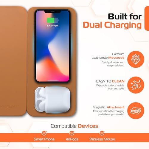 Magnetic Wireless Charging Mouse Pad by Spracht – 15 W Dual Charging for Smartphones & Earbuds – Premium Smooth Tracking Surface – Quick Qualcomm QC3 Technology – Perfect Magnetic Alignment for Optimal Charging – Sleek Workspace Design to Enhance Productivity and Minimize Clutter