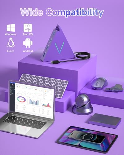 Maximize Your Device Connectivity with the Stylish Dark Purple USB C Hub Tower – 4-Port Splitter Adapter Featuring 2 FT Cable for Mac Book, i Mac, and Surface – High-Speed USB 3.0 Hub for Effortless Multi-Device Management and Enhanced Productivity